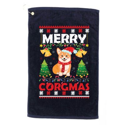 Funny Cute Merry Corgmas Ugly Christmas Sweater Golf Towel