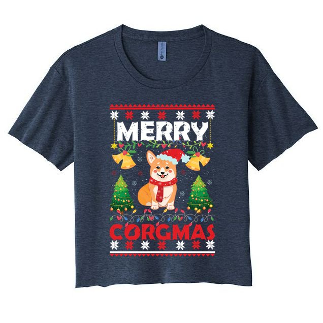 Funny Cute Merry Corgmas Ugly Christmas Sweater Crop Top