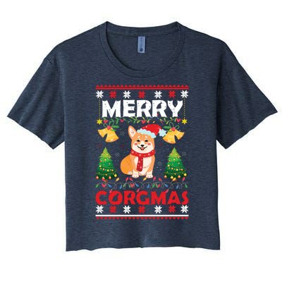 Funny Cute Merry Corgmas Ugly Christmas Sweater Women's Crop Top Tee