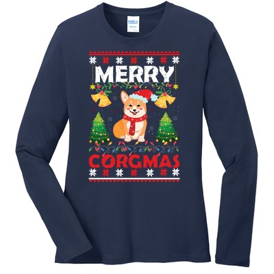 Funny Cute Merry Corgmas Ugly Christmas Sweater Ladies Long Sleeve Shirt