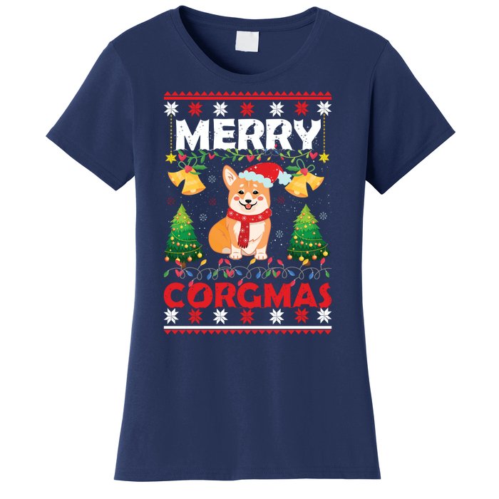 Funny Cute Merry Corgmas Ugly Christmas Sweater Women's T-Shirt