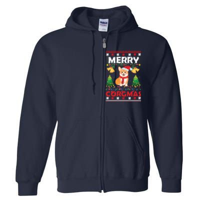 Funny Cute Merry Corgmas Ugly Christmas Sweater Full Zip Hoodie