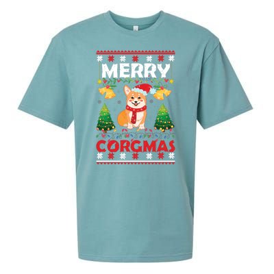 Funny Cute Merry Corgmas Ugly Christmas Sweater Sueded Cloud Jersey T-Shirt