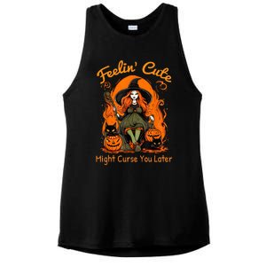 Feeling Cute Might Curse You Later Funny Witch Halloween Cat Ladies PosiCharge Tri-Blend Wicking Tank