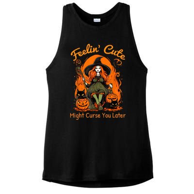 Feeling Cute Might Curse You Later Funny Witch Halloween Cat Ladies PosiCharge Tri-Blend Wicking Tank