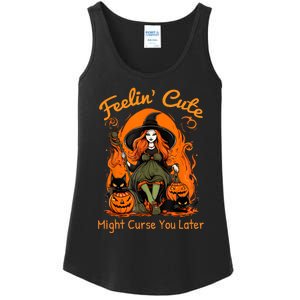 Feeling Cute Might Curse You Later Funny Witch Halloween Cat Ladies Essential Tank