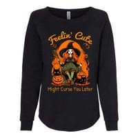 Feeling Cute Might Curse You Later Funny Witch Halloween Cat Womens California Wash Sweatshirt