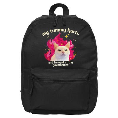 Funny Cat My Tummy Hurts And I’m Mad At The Government 16 in Basic Backpack
