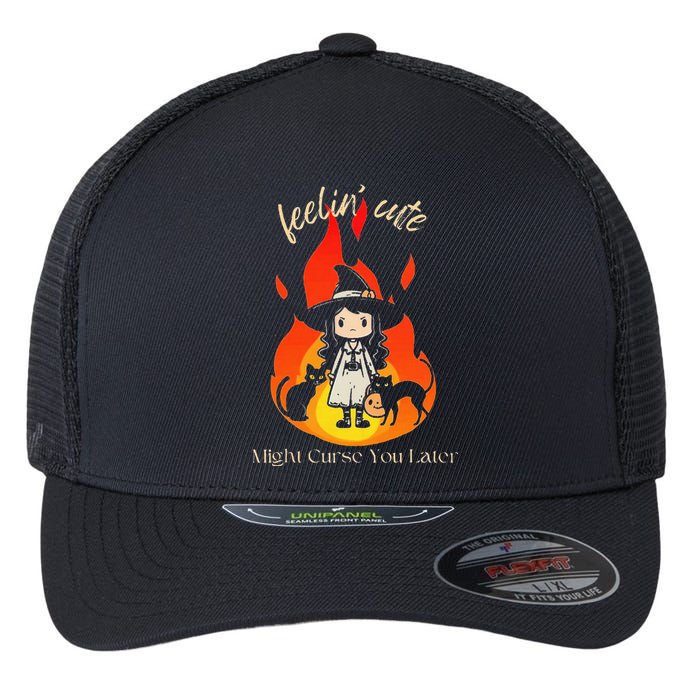 Feeling Cute Might Curse You Later Cute Witch Flexfit Unipanel Trucker Cap