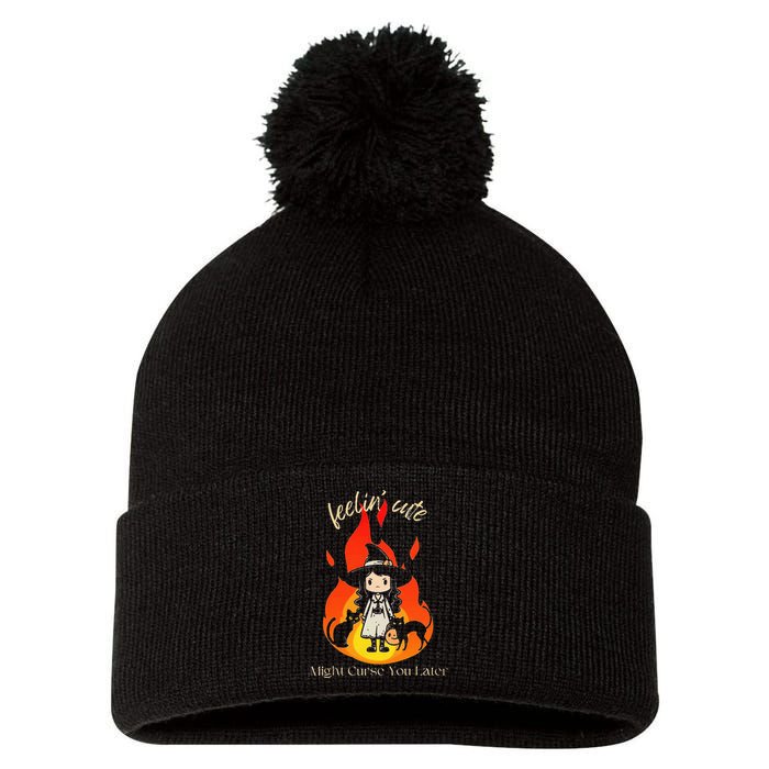 Feeling Cute Might Curse You Later Cute Witch Pom Pom 12in Knit Beanie