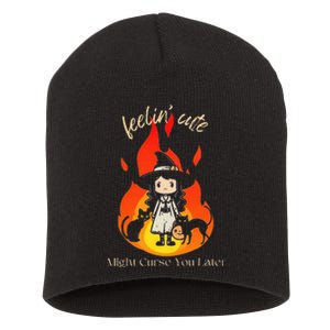 Feeling Cute Might Curse You Later Cute Witch Short Acrylic Beanie