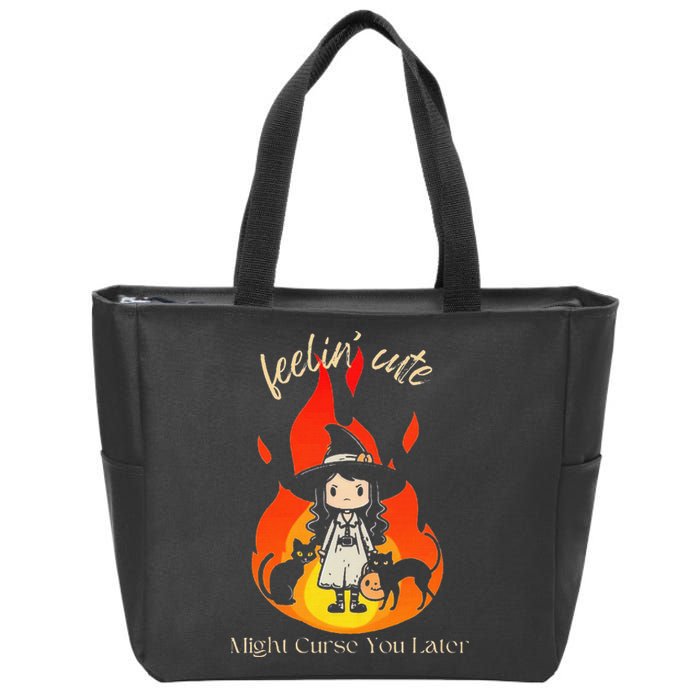 Feeling Cute Might Curse You Later Cute Witch Zip Tote Bag