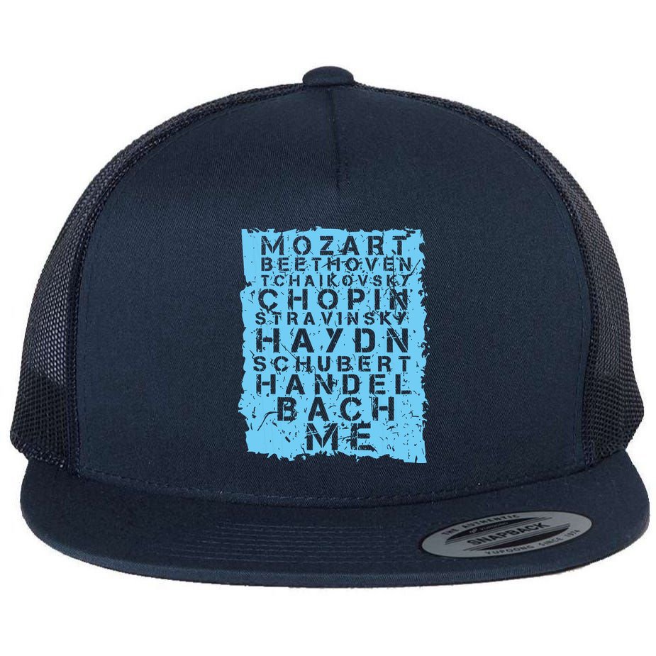 Famous Classical Music Composer Gift Musician Mozart Flat Bill Trucker Hat