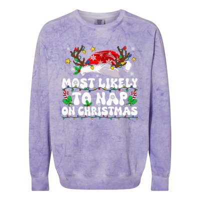 Family Christmas Most Likely To Nap On Christmas Colorblast Crewneck Sweatshirt