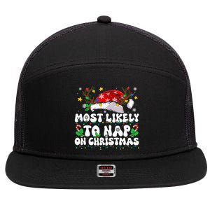 Family Christmas Most Likely To Nap On Christmas 7 Panel Mesh Trucker Snapback Hat