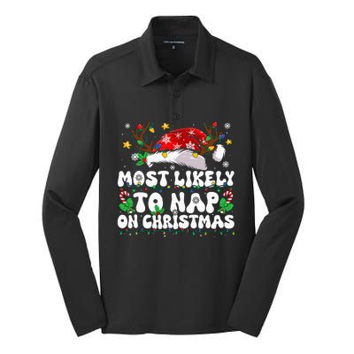 Family Christmas Most Likely To Nap On Christmas Silk Touch Performance Long Sleeve Polo