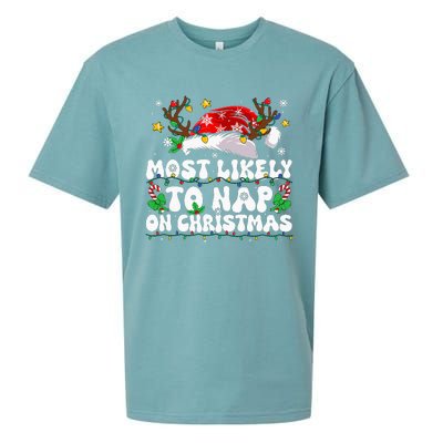 Family Christmas Most Likely To Nap On Christmas Sueded Cloud Jersey T-Shirt