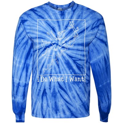 Funny Cat Meme I Do What I Want Cat Pushes Man Stick Figure Tie-Dye Long Sleeve Shirt