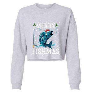 Funny Christmas Merry Fishmas Fishing Fisher Xmas Funny Gift Funny Gift Cropped Pullover Crew