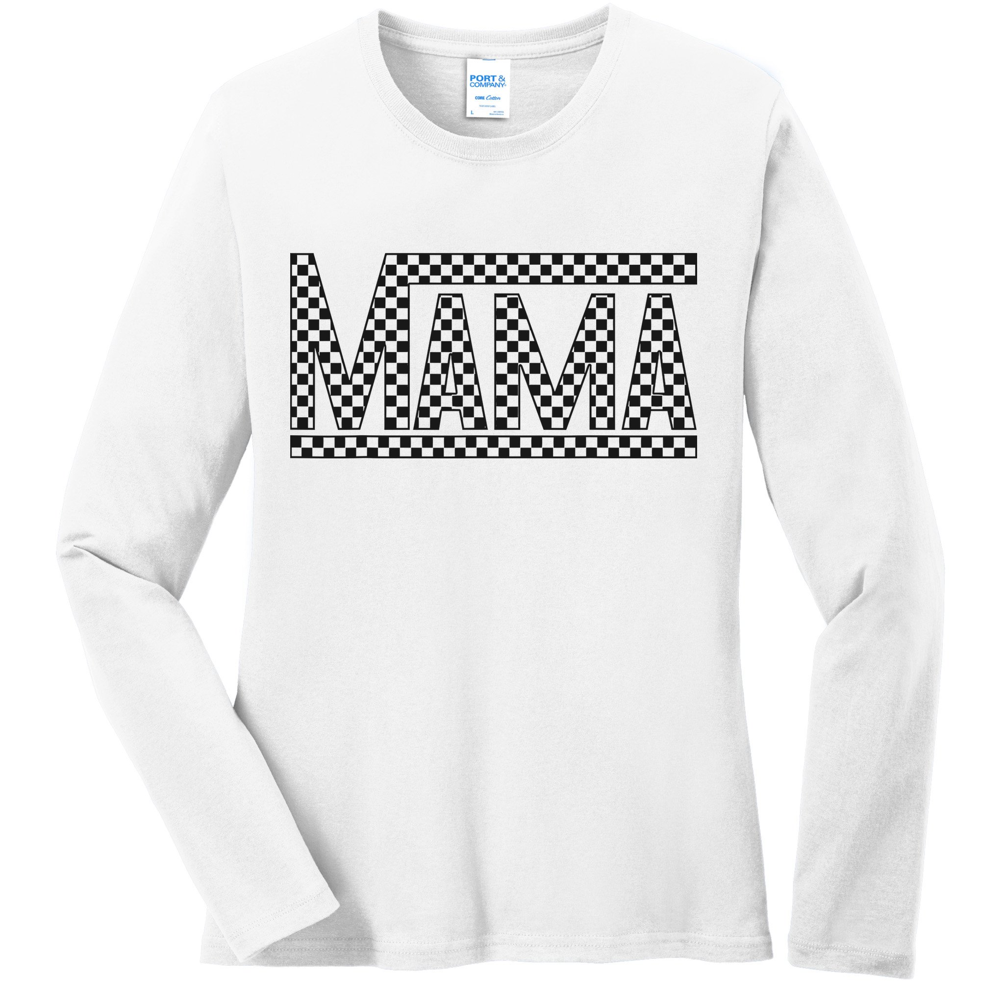 Funny Checkered Mama Black White Gift Wo Ladies Long Sleeve Shirt