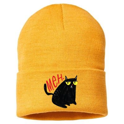 Funny Cat Meh Meow Black Cat For Men Women Gifts Sustainable Knit Beanie