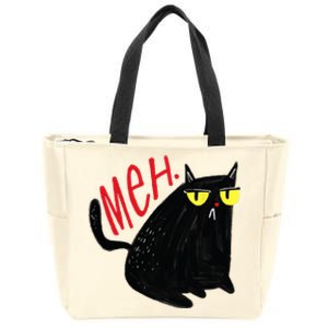 Funny Cat Meh Meow Black Cat For Men Women Gifts Zip Tote Bag