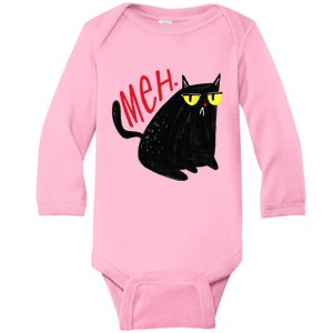 Funny Cat Meh Meow Black Cat For Men Women Gifts Baby Long Sleeve Bodysuit