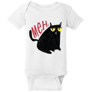 Funny Cat Meh Meow Black Cat For Men Women Gifts Baby Bodysuit