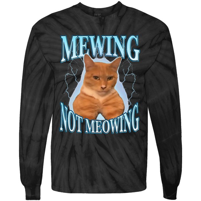 Funny Cat Meme Mewing LooksMax Meowing cat Trend Tie-Dye Long Sleeve Shirt