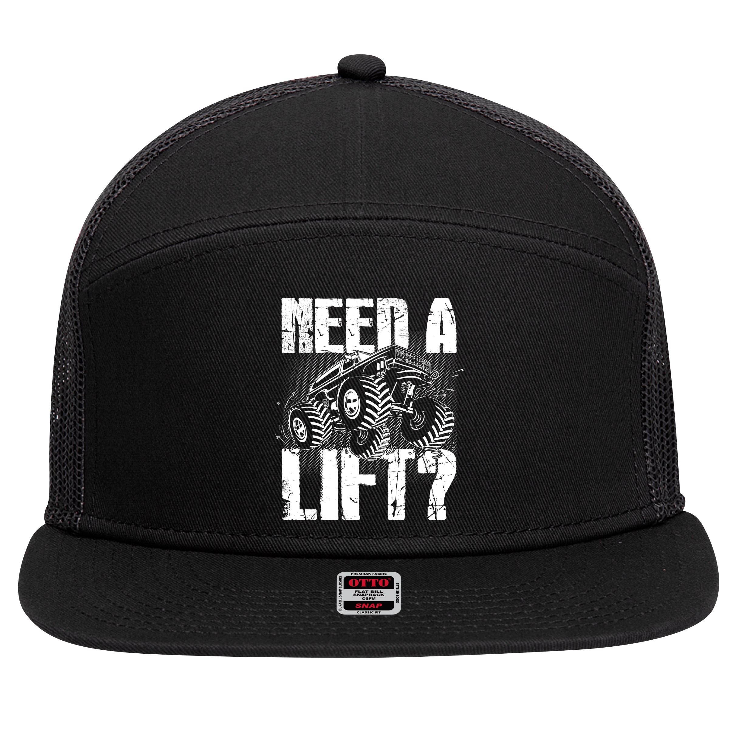 Funny Cool Monster Truck Need A Lift 7 Panel Mesh Trucker Snapback Hat