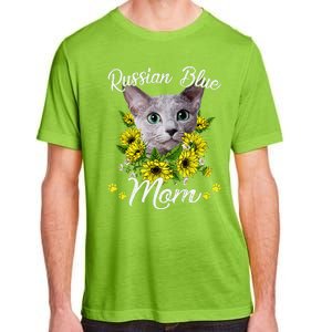 Funny Cat Mom Mothers Day Kitten Sunflower Russian Blue Mom Adult ChromaSoft Performance T-Shirt