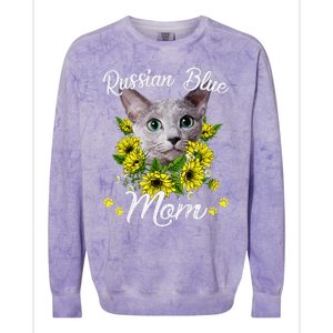 Funny Cat Mom Mothers Day Kitten Sunflower Russian Blue Mom Colorblast Crewneck Sweatshirt