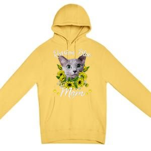 Funny Cat Mom Mothers Day Kitten Sunflower Russian Blue Mom Premium Pullover Hoodie