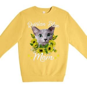 Funny Cat Mom Mothers Day Kitten Sunflower Russian Blue Mom Premium Crewneck Sweatshirt