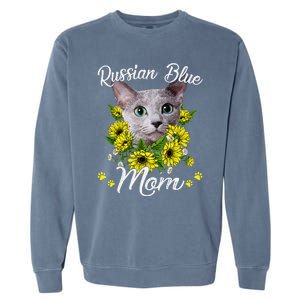 Funny Cat Mom Mothers Day Kitten Sunflower Russian Blue Mom Garment-Dyed Sweatshirt