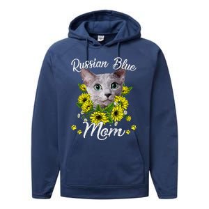 Funny Cat Mom Mothers Day Kitten Sunflower Russian Blue Mom Performance Fleece Hoodie