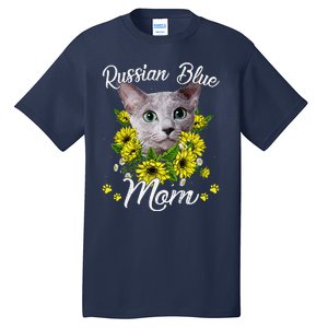 Funny Cat Mom Mothers Day Kitten Sunflower Russian Blue Mom Tall T-Shirt