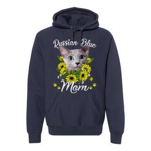 Funny Cat Mom Mothers Day Kitten Sunflower Russian Blue Mom Premium Hoodie