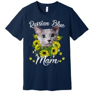 Funny Cat Mom Mothers Day Kitten Sunflower Russian Blue Mom Premium T-Shirt