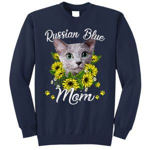 Funny Cat Mom Mothers Day Kitten Sunflower Russian Blue Mom Tall Sweatshirt