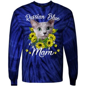 Funny Cat Mom Mothers Day Kitten Sunflower Russian Blue Mom Tie-Dye Long Sleeve Shirt