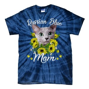 Funny Cat Mom Mothers Day Kitten Sunflower Russian Blue Mom Tie-Dye T-Shirt