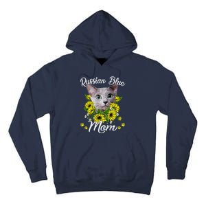 Funny Cat Mom Mothers Day Kitten Sunflower Russian Blue Mom Tall Hoodie