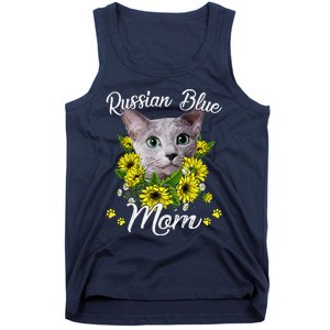 Funny Cat Mom Mothers Day Kitten Sunflower Russian Blue Mom Tank Top