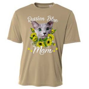 Funny Cat Mom Mothers Day Kitten Sunflower Russian Blue Mom Cooling Performance Crew T-Shirt