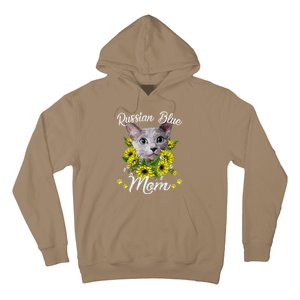 Funny Cat Mom Mothers Day Kitten Sunflower Russian Blue Mom Hoodie