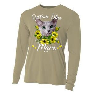 Funny Cat Mom Mothers Day Kitten Sunflower Russian Blue Mom Cooling Performance Long Sleeve Crew