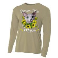 Funny Cat Mom Mothers Day Kitten Sunflower Russian Blue Mom Cooling Performance Long Sleeve Crew