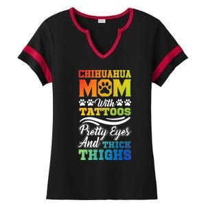 Funny Chihuahua Mom With Tattoos Pretty Eyes Gift Ladies Halftime Notch Neck Tee