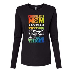 Funny Chihuahua Mom With Tattoos Pretty Eyes Gift Womens Cotton Relaxed Long Sleeve T-Shirt